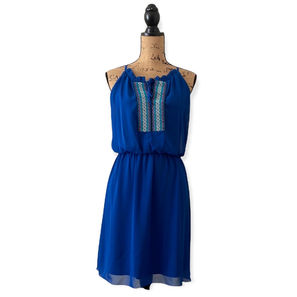 En Focus Electric Blue Studio Dress with Embroidery Size 8